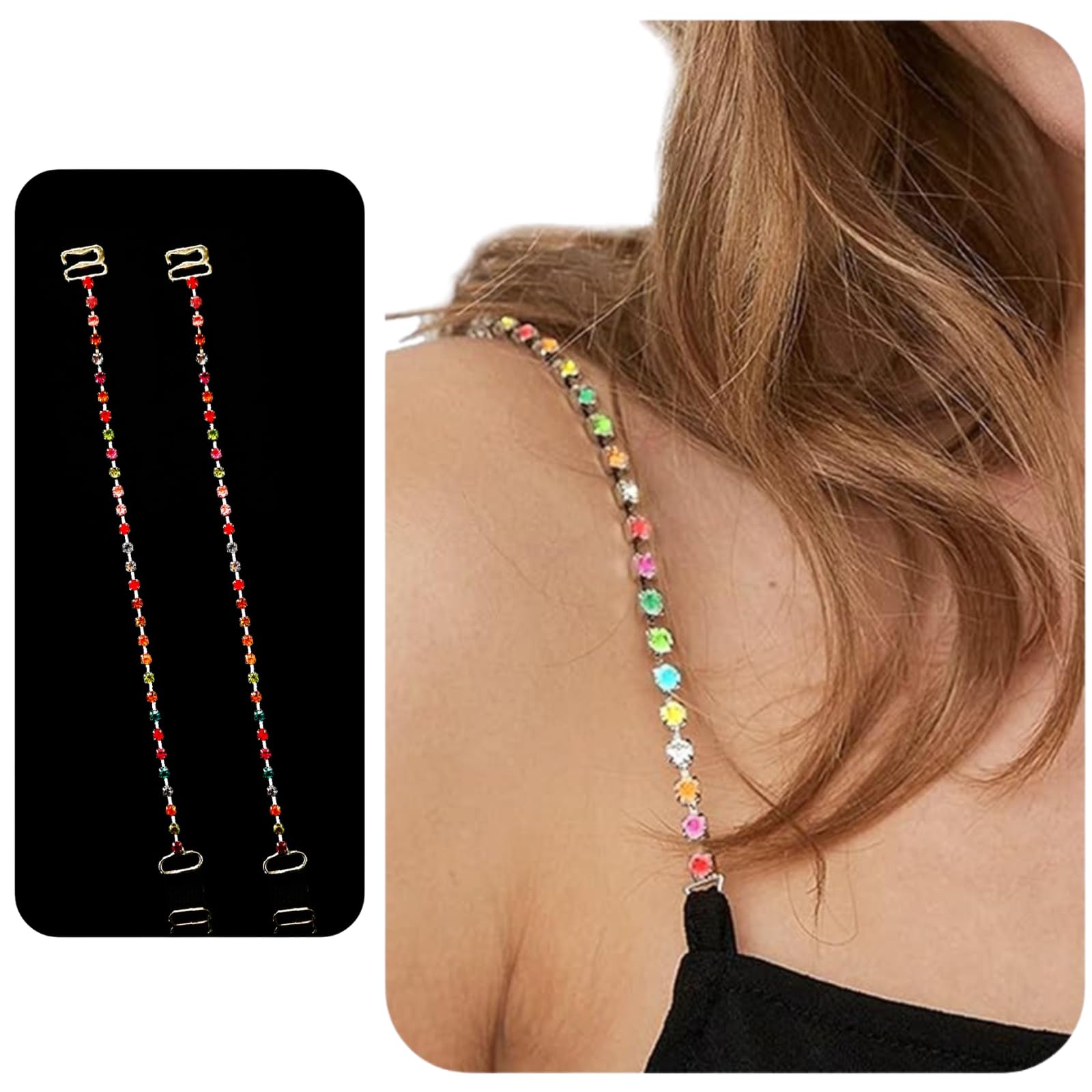 Bra Straps for Women Fancy - Rhinestone Bra Straps Adjustable Beaded Invisible Shoulder Strap Replacement for Dresses Wedding Party - 1 Pair Multicolor-image-49
