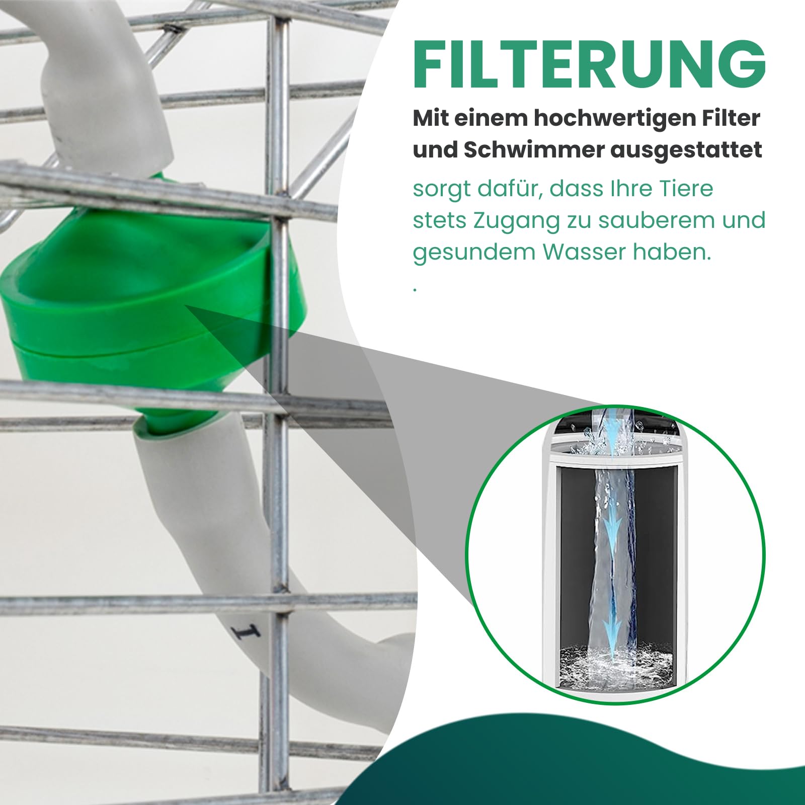 Breker Automatische Hühnertränke Metall 10 Liter [mit FILTERSYSTEM] - Selbstbefüllende Geflügeltränke -Wasserspender - Trinkbrunnen für Tiere - Ideal für Hühner, Gänse, Enten - Leichte Reinigung