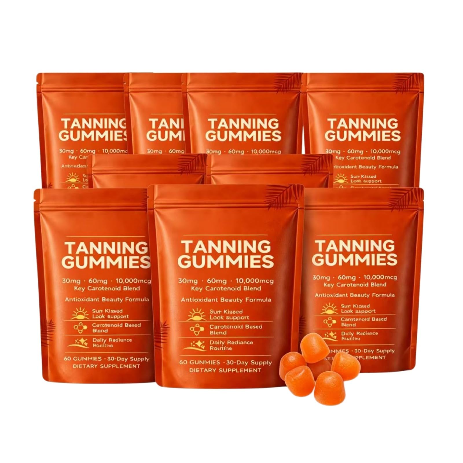 Gummies bronceadoresbronceado rápido sin sol, bronceadores para mujeresmezcla de astaxantina, betacaroteno y licopeno, brillo de la piel e hidratación para un brillo natural,
