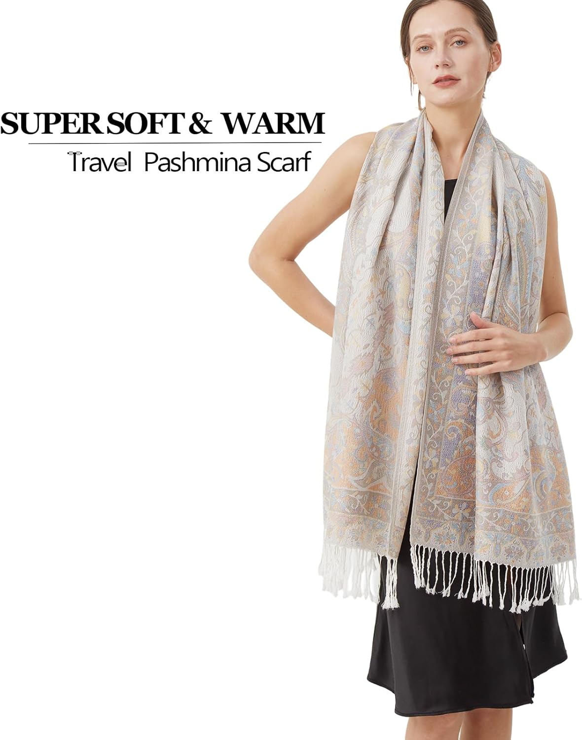 Paisley Pashmina Rave Shawl Scarf-Women's Reversible Ethnic Jacquard Pashmina Wraps for Travel - Image 3