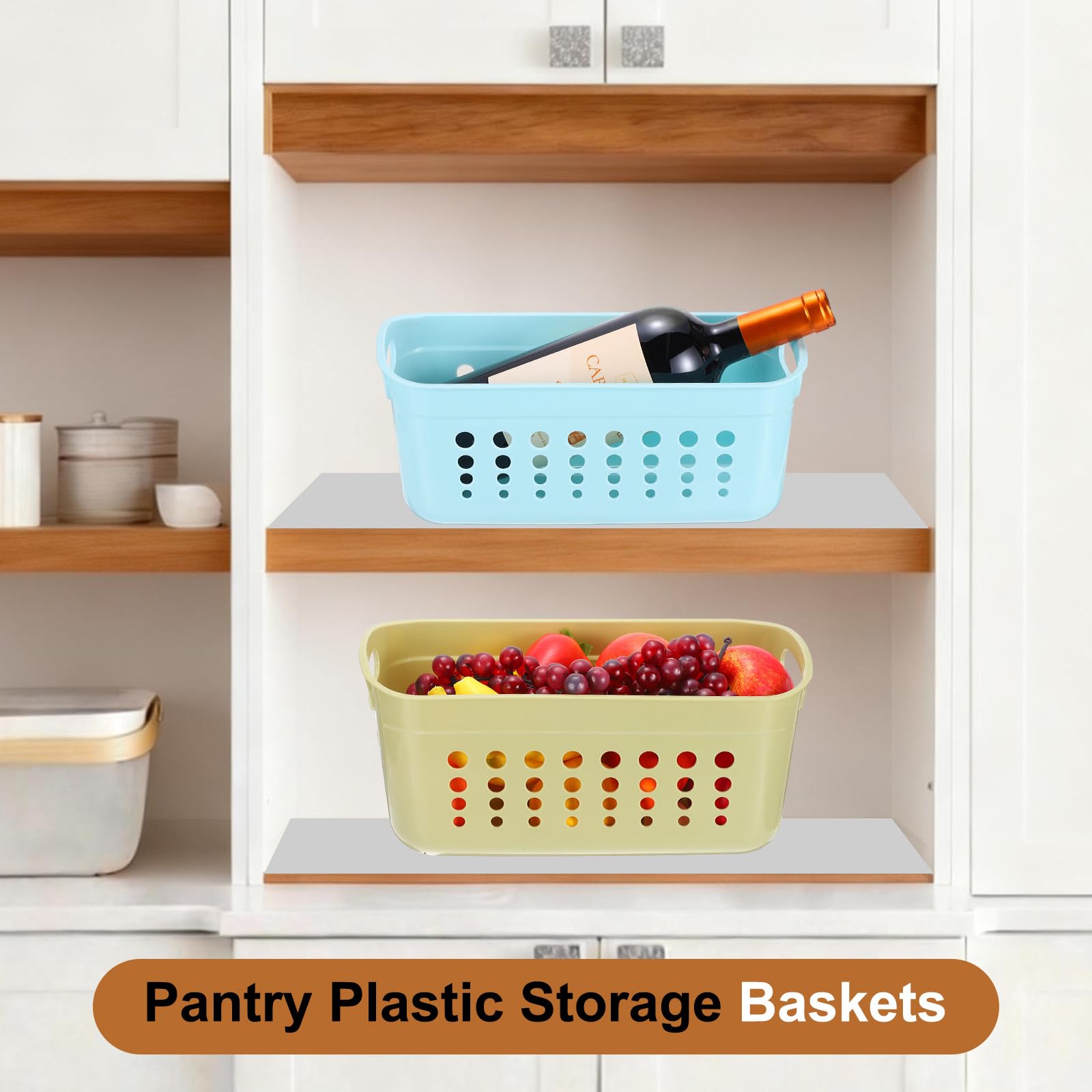 QUARKZMAN 2Pack Cestas De Almacenamiento De Plástico Para Despensa, 15.55x7.87x7.6" Contenedor Organizador Apilable Con Asas Bins De Organización Para Estantes Baños Dormitorios Armario