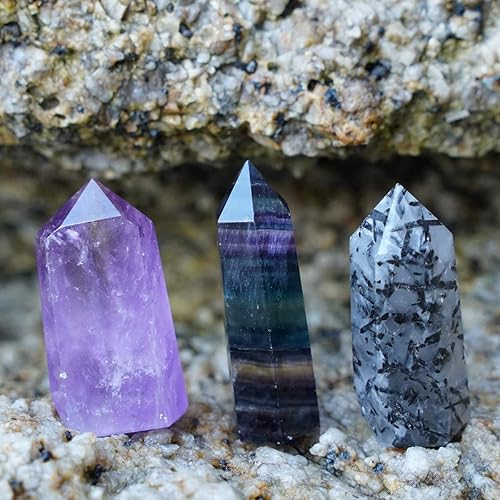 Miniatura 7 de Varitas de cristal curativo, tamaño pequeño, cristal natural de cuarzo, cristal de amatista, cristal de fluorita arcoíris y turmalina negra natural