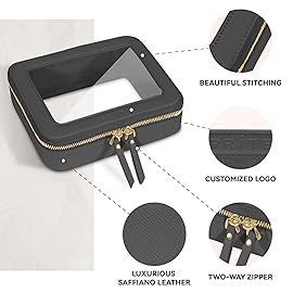 Prite Clear Makeup Bag Cosmetic Organizer Case Waterproof Travel Toiletry Bag Skincare Pouch with Golden Zipper(Black)