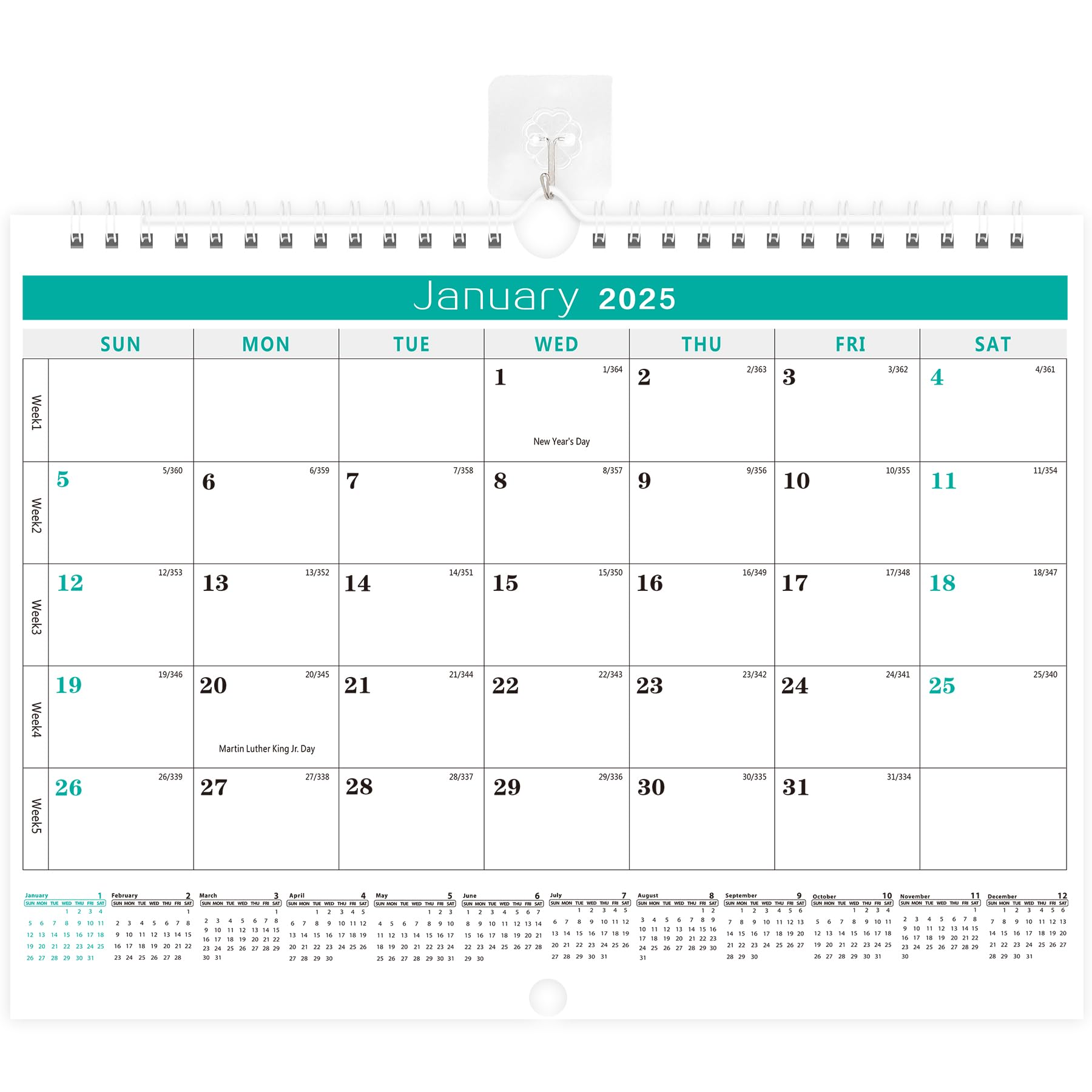 BHR Calendar 2025-2026 Wall Calendar From January 2025 to June 2026 18 Months Calendar Planner, 14.7"×11"Thick Paper with Julian Dates and Block for Home Office Planning for New Year Christmas Gifts