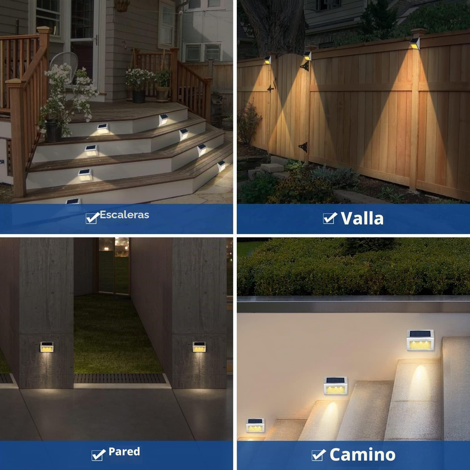 Foco Led Exterior, Paquete de 10 Luces solares for Cubierta,Acero Inoxidable,Luz Solar LED for Escalera,Lámparas de Seguridad for Exteriores Impermeables