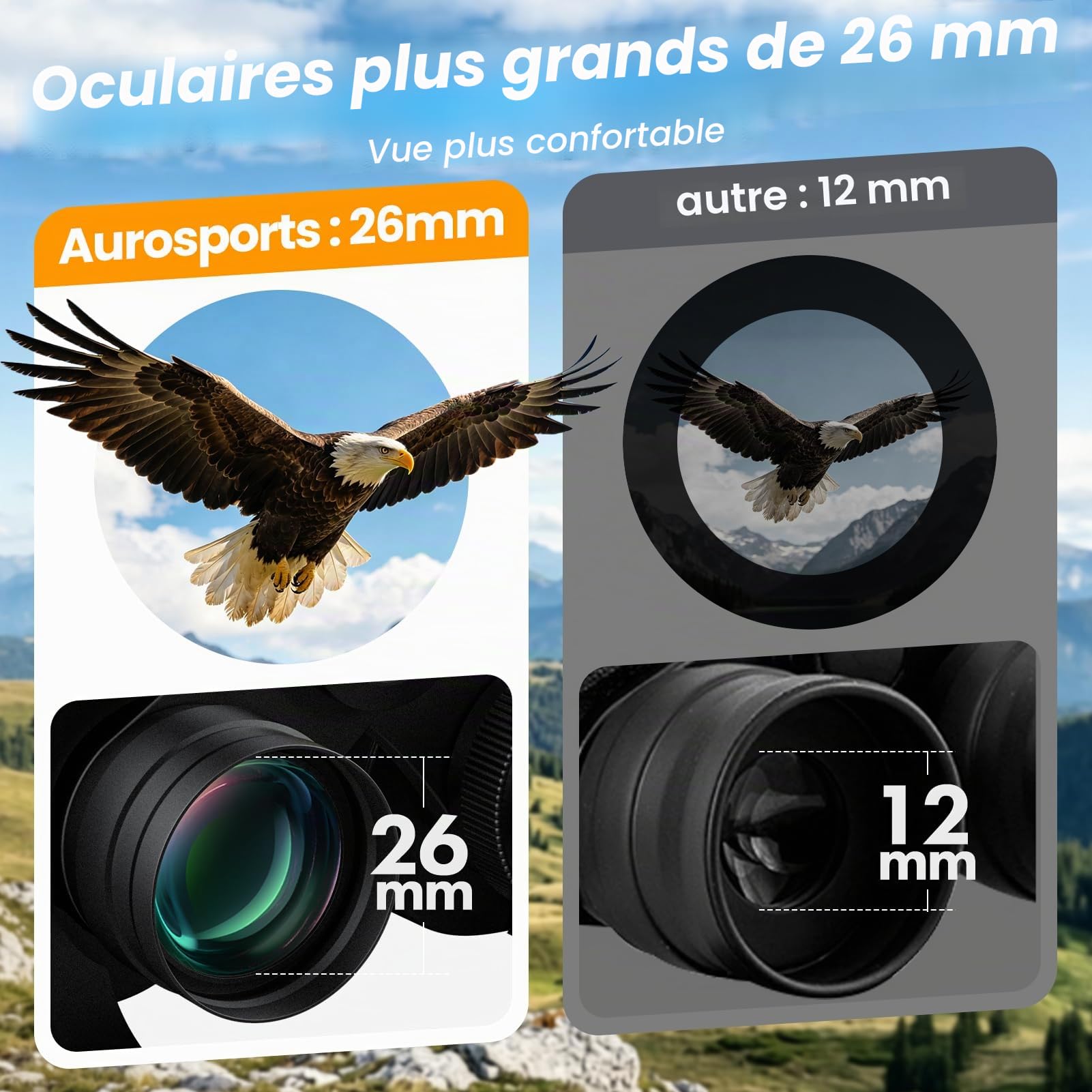 Aurosports Jumelles 20x70 HD Haute Puissance BAK4 Prisme pour Adultes Observation Oiseaux Chasse Voyages