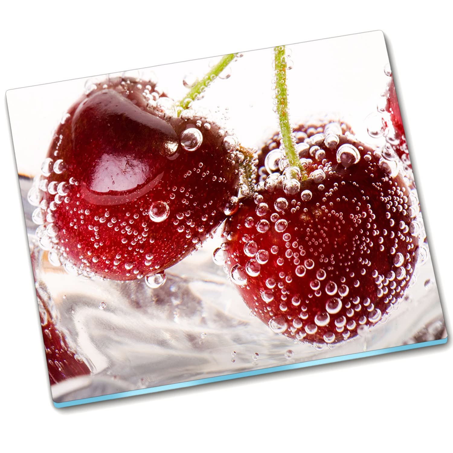 Plaque de couvercle de poêle 60x52 cm Décormat en verre durci avec motif cerises et bulles