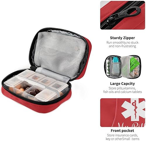 Miniatura 4 de Organizador de píldoras, pastillero médico para 7 días, bolsa organizadora de píldoras de viaje con cremallera, funda semanal portátil, tamaño