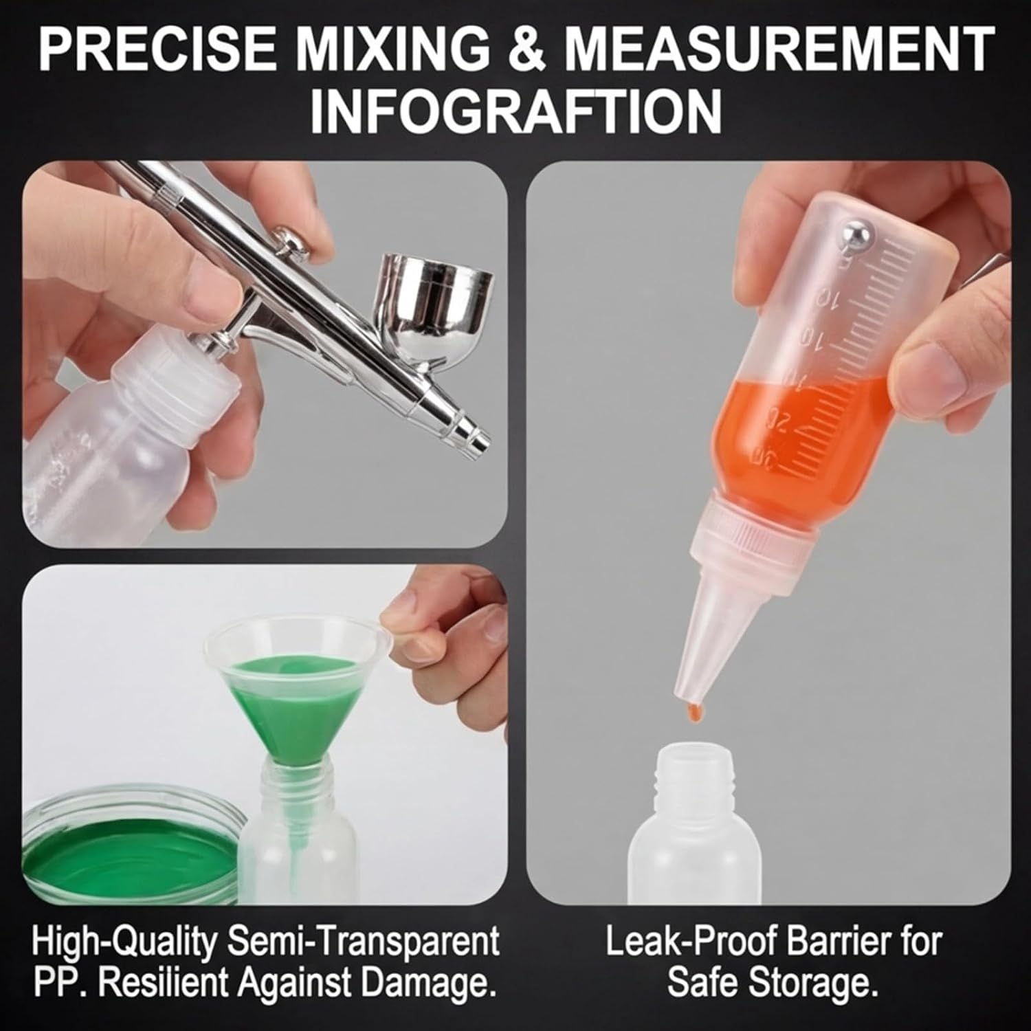 30ml Empty Paint Bottles, 10 Pack | Mixing Balls Included, Refillable Squeeze Jars, For Airbrush, Resealable Plastic 1oz, With Scale