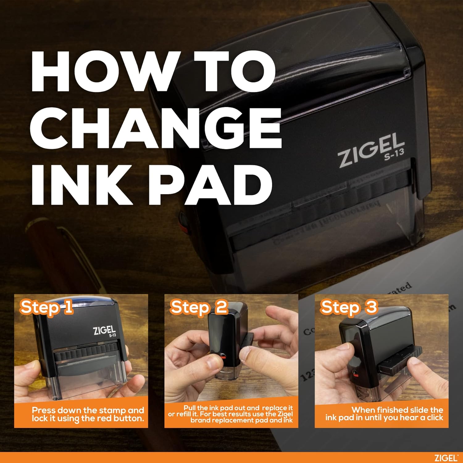 ZIGEL Customized Return Address Stamp Self Inking Rubber Stamp - Up to Five Lines of Type - Choose from 15 Ink Colors