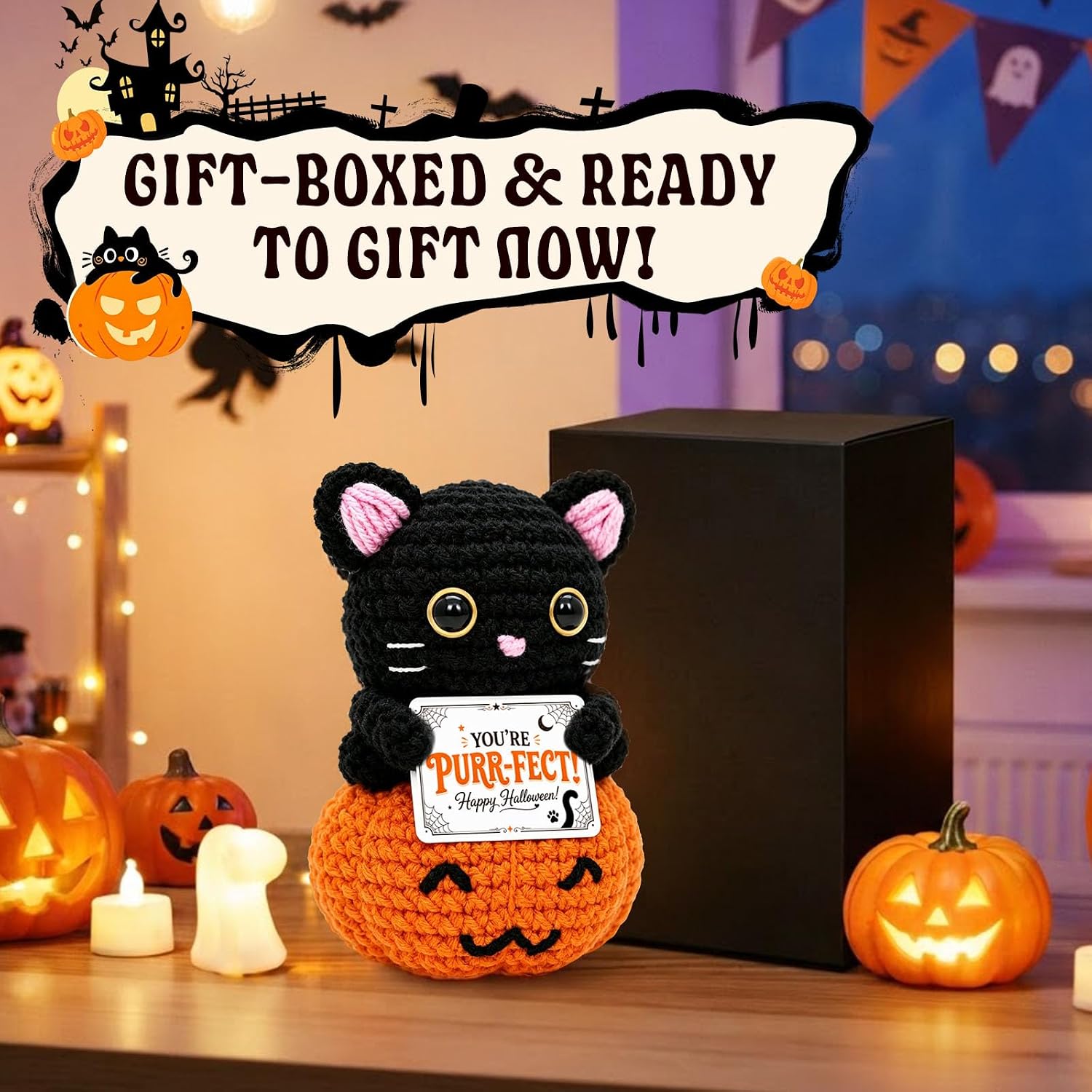 Halloween Black Cat Decor Pumpkin Gifts for Women Men Adults Cat Lover Fall