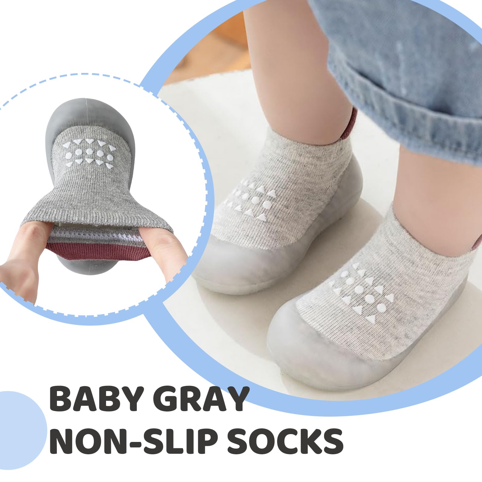 Kabwea 1 paire de chaussons bébés gris, chaussures premiers pas pour tout-petits, chaussons antidérapants, chaussettes antidérapantes enfant, chaussettes bébé antidérapantes