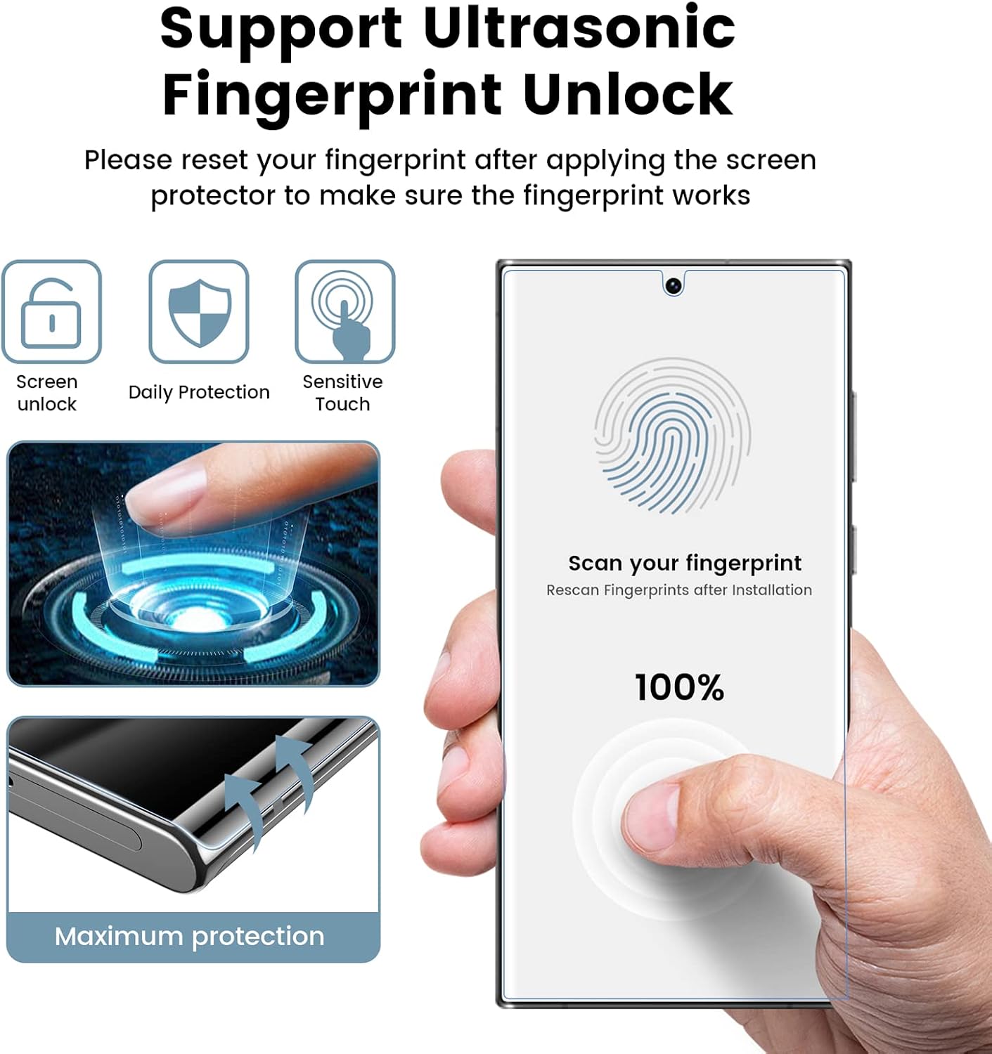 MOHAVE Privacy Screen Protector [Auto Alignment] Designed for SAMSUNG Galaxy S23 Ultra 6.8"[Ultrasonic Fingerprint Support] - Sensor Protection / 2 Pack, Anti Spy Private Film, Case Friendly, 3D Curved, Crystal Clear, Total Protection