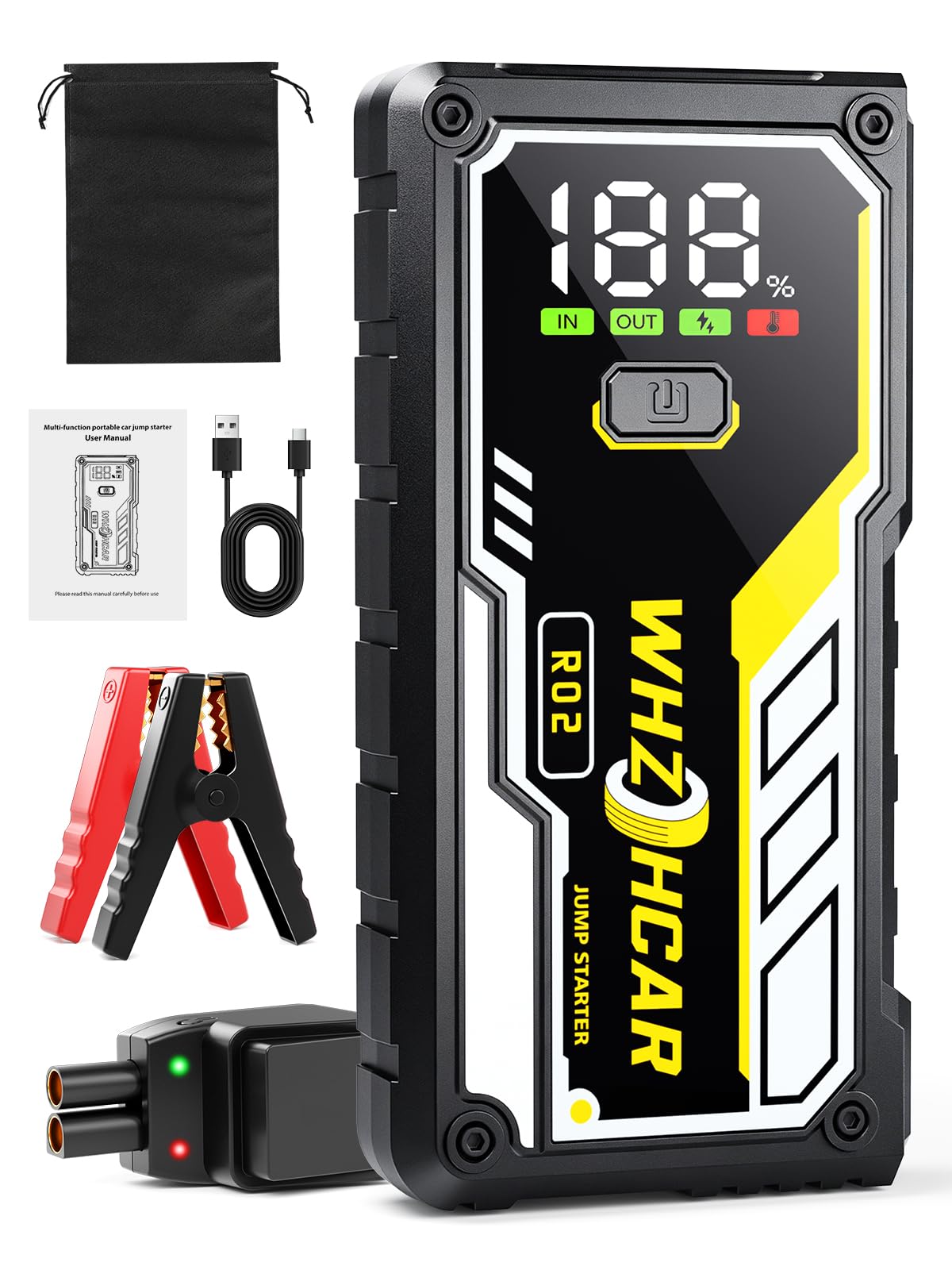 Arrancador Portátil para Coches de 8000A Arrancador de Baterias de Coche 12V Arrancador de Coches para Todos Gasolina o 10L Diesel con Cables Inteligentes, Linterna LED y Pantalla LCD