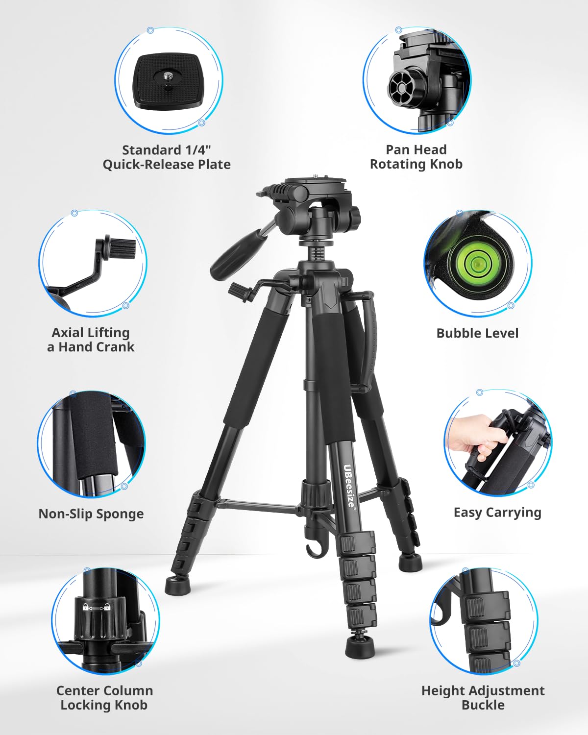 UBeesize Treppiede per fotocamera da 188 cm con supporto per cellulare e telecomando, supporto per treppiede con tasca portatile per telefono e fotocamera, treppiede per cellulare, compatibile con