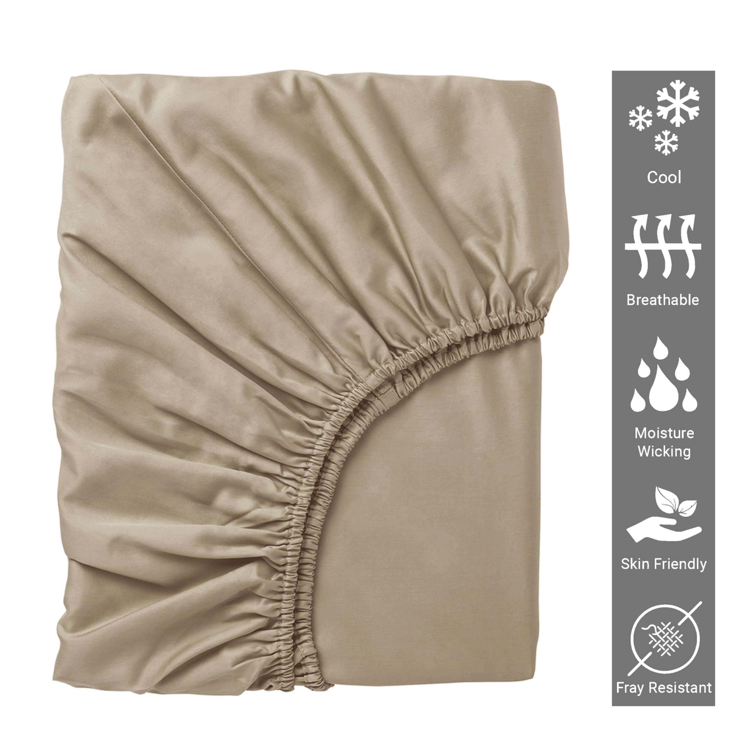 Luxe Dreams Double Fitted Sheet Deep Pocket 12 inches (30cm) Sand 100% Cotton - Image 2