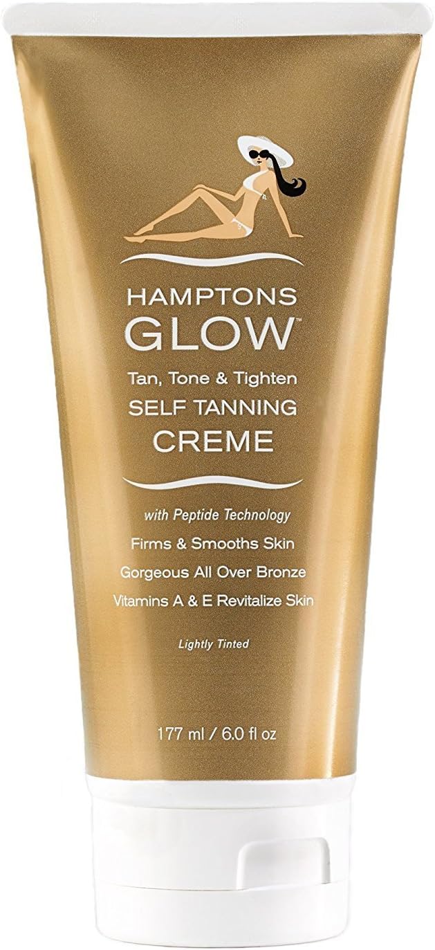 Hamptons Glow Self Tanning Creme, Skin Firming Peptide Complex, Gorgeous Bronze, Not Orange, 6 fl. oz.
