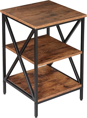 Miniatura 7 de SUPER DEAL Mesa auxiliar moderna mesita de noche para dormitorio con estantes de almacenamiento 3 niveles diseño X de mediados de siglo decoración