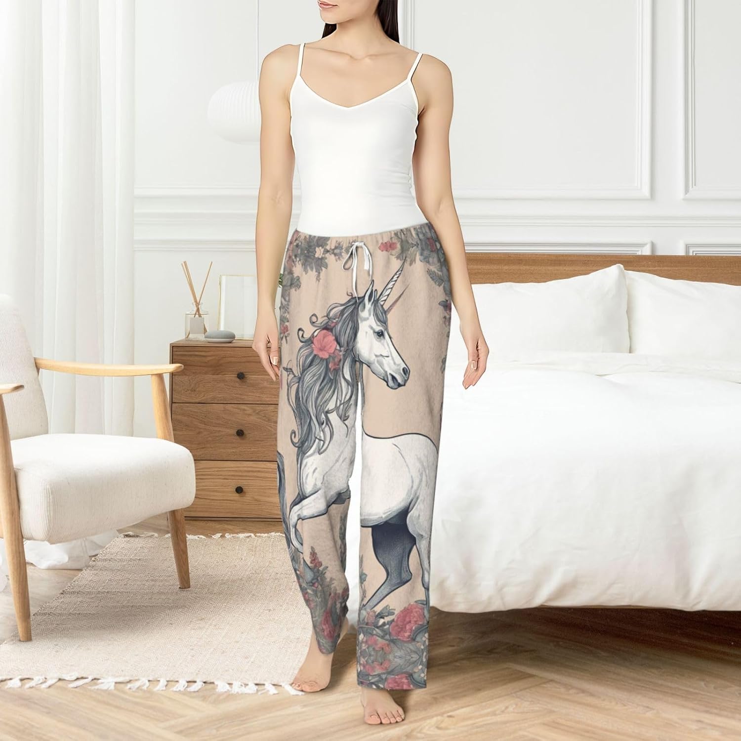 Fairy Tale Unicorn Print Fashion Cozy Womens Flannel Pajama Pants,Perfect For Christmas And Everyday Wear