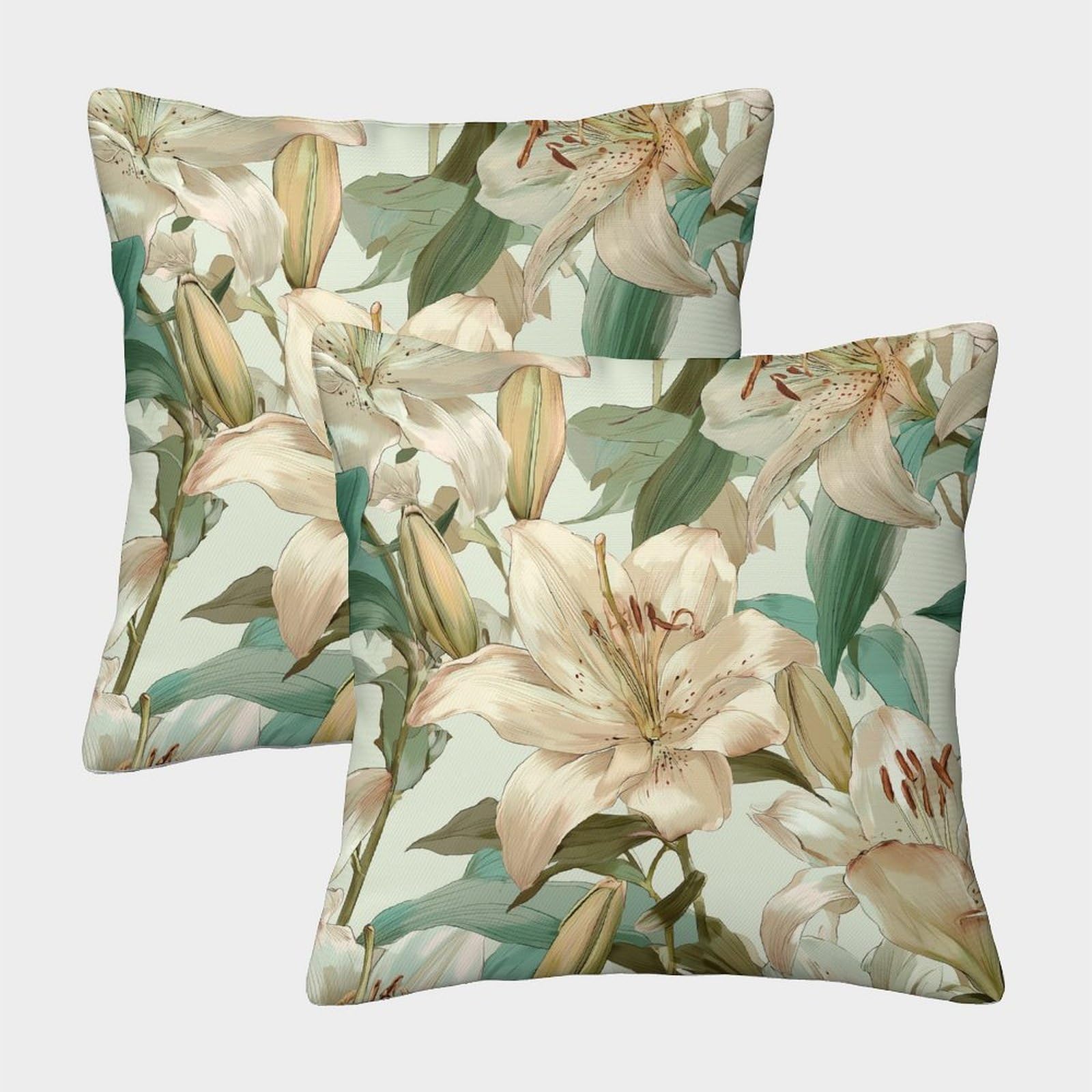 kaiyun 2 Pack White Lilies, Vintage Illustration Luxury Digital Printed Soft 3D Themed Square Cushion Cover 50x50cm