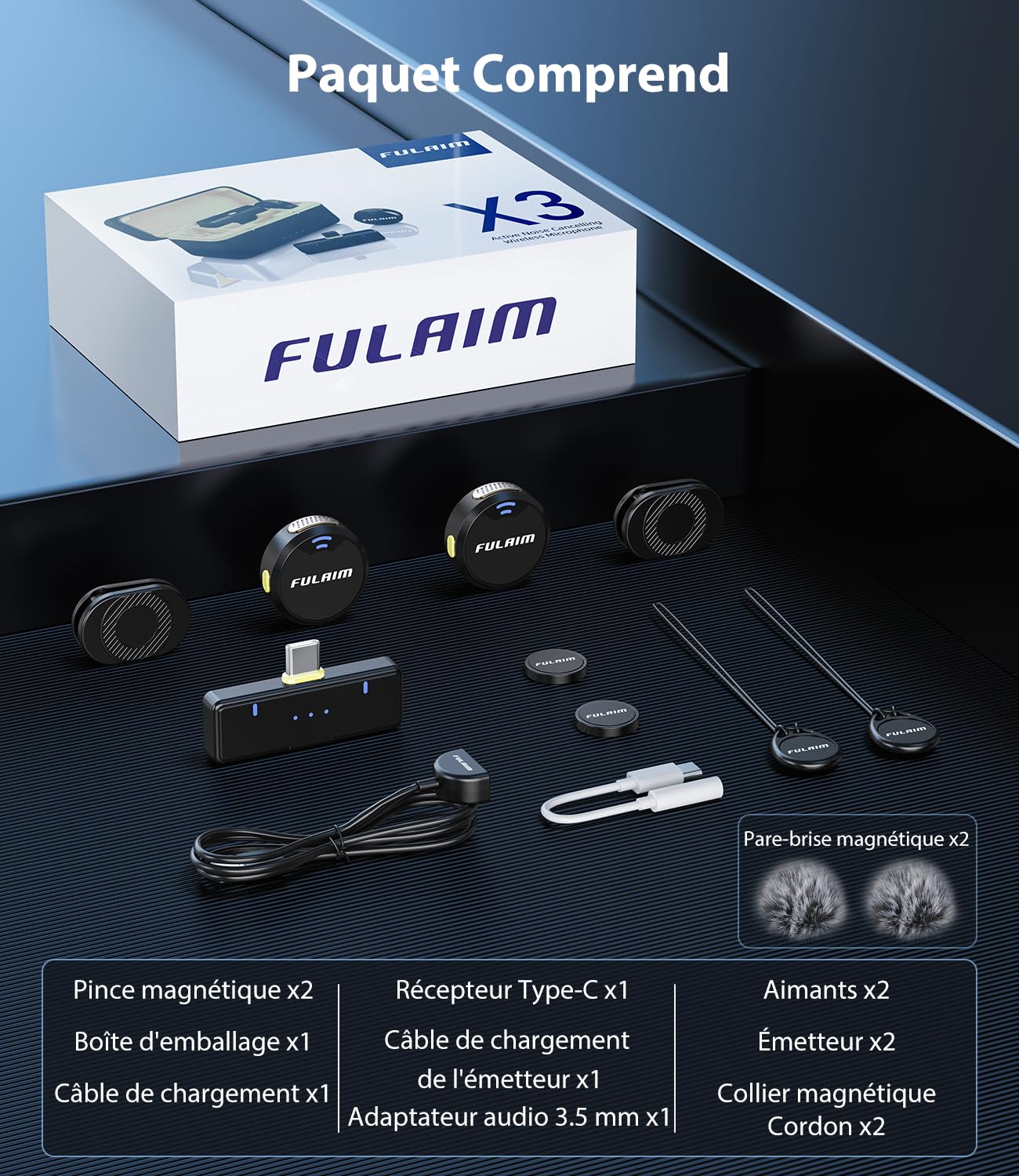 FULAIM Micro Cravate sans Fil pour iPhone/Android/PC, Mini Micro Cravate avec Suppression du Bruit et Autonomie de 8 Heures, pour l'enregistrement Vidéo, Le Podcast, Le Vlogging et Youtube