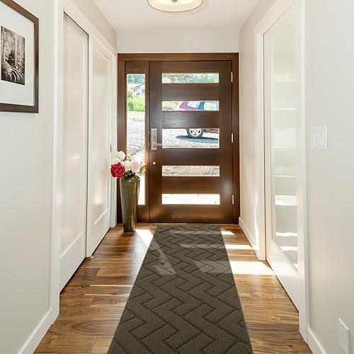 Miniatura 8 de Tapete para interiores, tapete para puerta delantera y trasera, parte trasera de goma, antideslizante, 20 x 48 pulgadas, grande, absorbente,