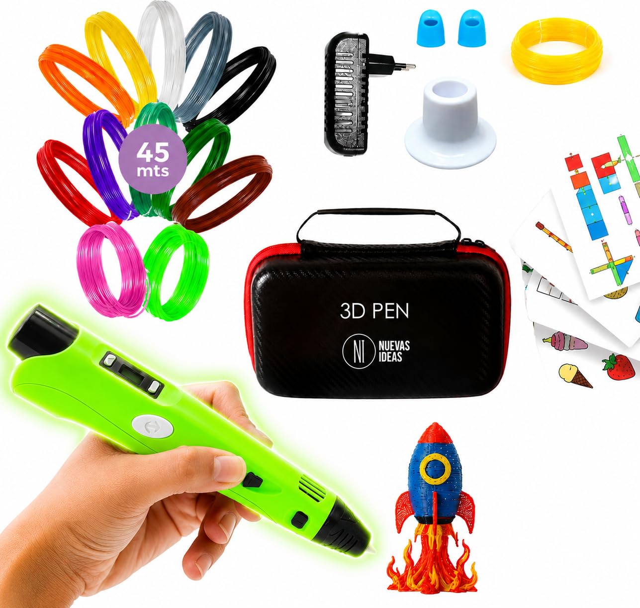 Penna 3D, matita 3D, filamento PLA, display LCD, strumento per artigianato e riparazioni, temperatura e velocità regolabili, con borsa per il trasporto