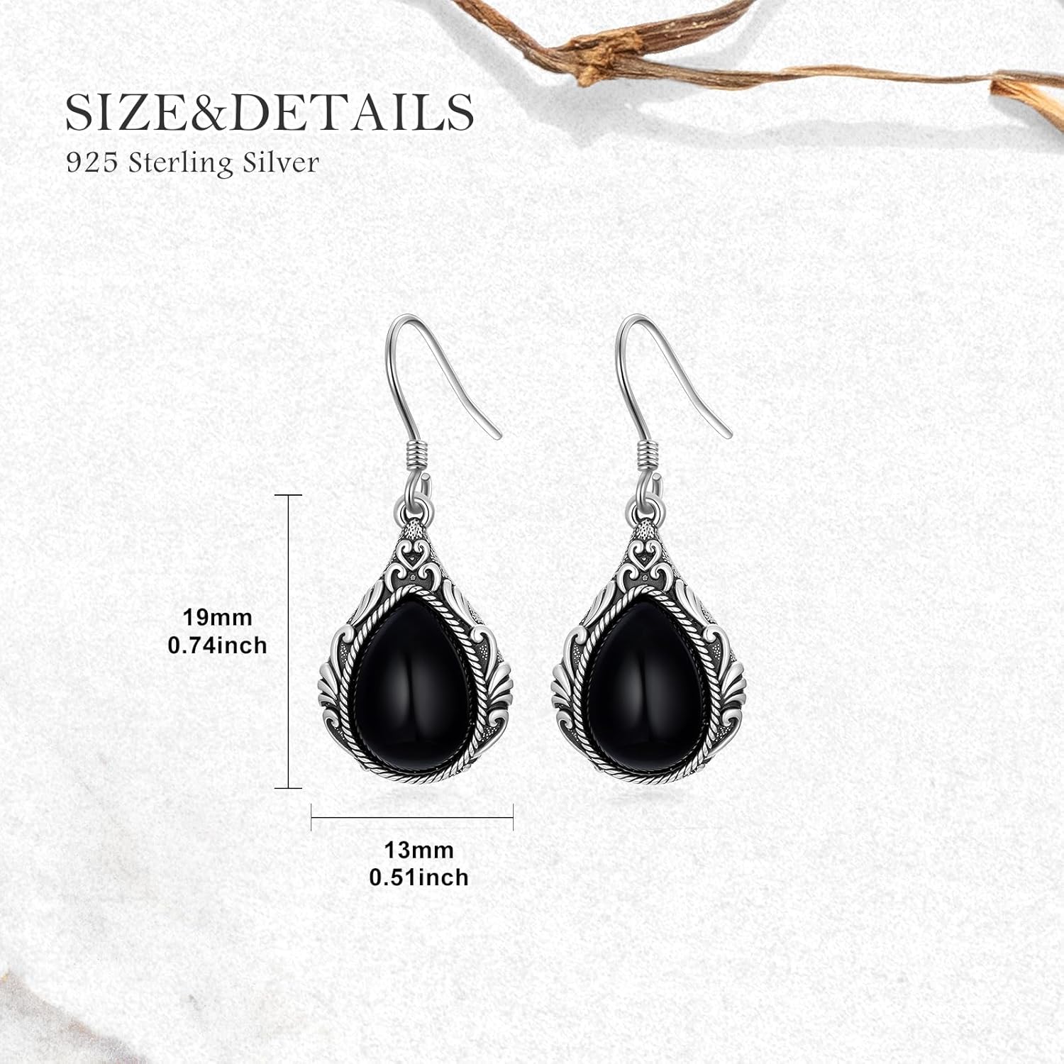 Black Onyx Earrings 925 Sterling Silver Pear Shaped Teardrop Filigree Vintage Black Agate Dangle Drop Earrings for Women Mothers Day Gift for Mom - Image 4