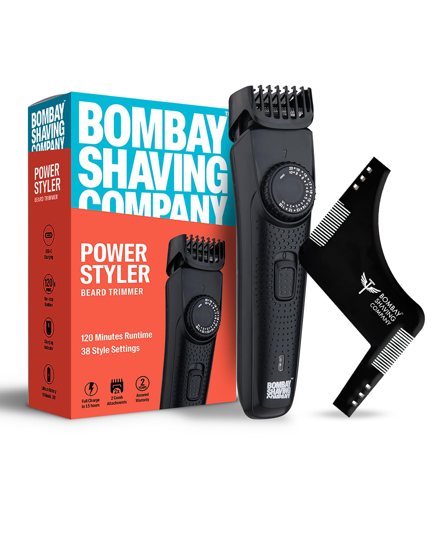Bombay Shaving CompanyTrimmer Men | Trimer of Man, Hair Trimmer for Men, Machine, Cordless Beard, 20 length Settings, Flash USB Cable fast Charging, Skin Friendly blades with Beard Shaper