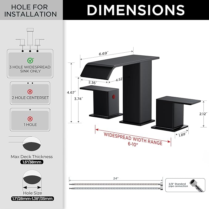 Grifería Lavamanos 3 Huecos 8 Pulgadas Negro Mate miniatura 2
