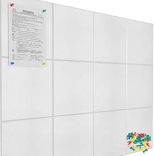 Large Cork Board for Wall 47"x 35", 12 Pack White Bulletin Board, Felt Wall Tiles with 72 Safe Removable Adhesive Tabs, 60 Push Pins, Cork Boards for Home Office Pin Board Tack Board