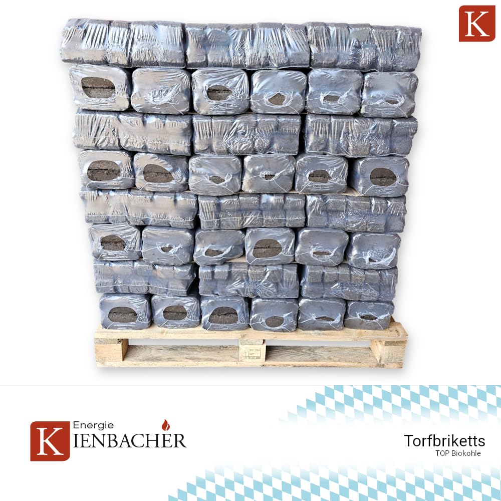Kienbacher Energia Kienbacher (1000 kg) pallet bricchette di torba, carbone naturale, lignite, bruciatore continuo, camino, stufa, legno, riscaldamento, carbone, bricchetta, 1000)
