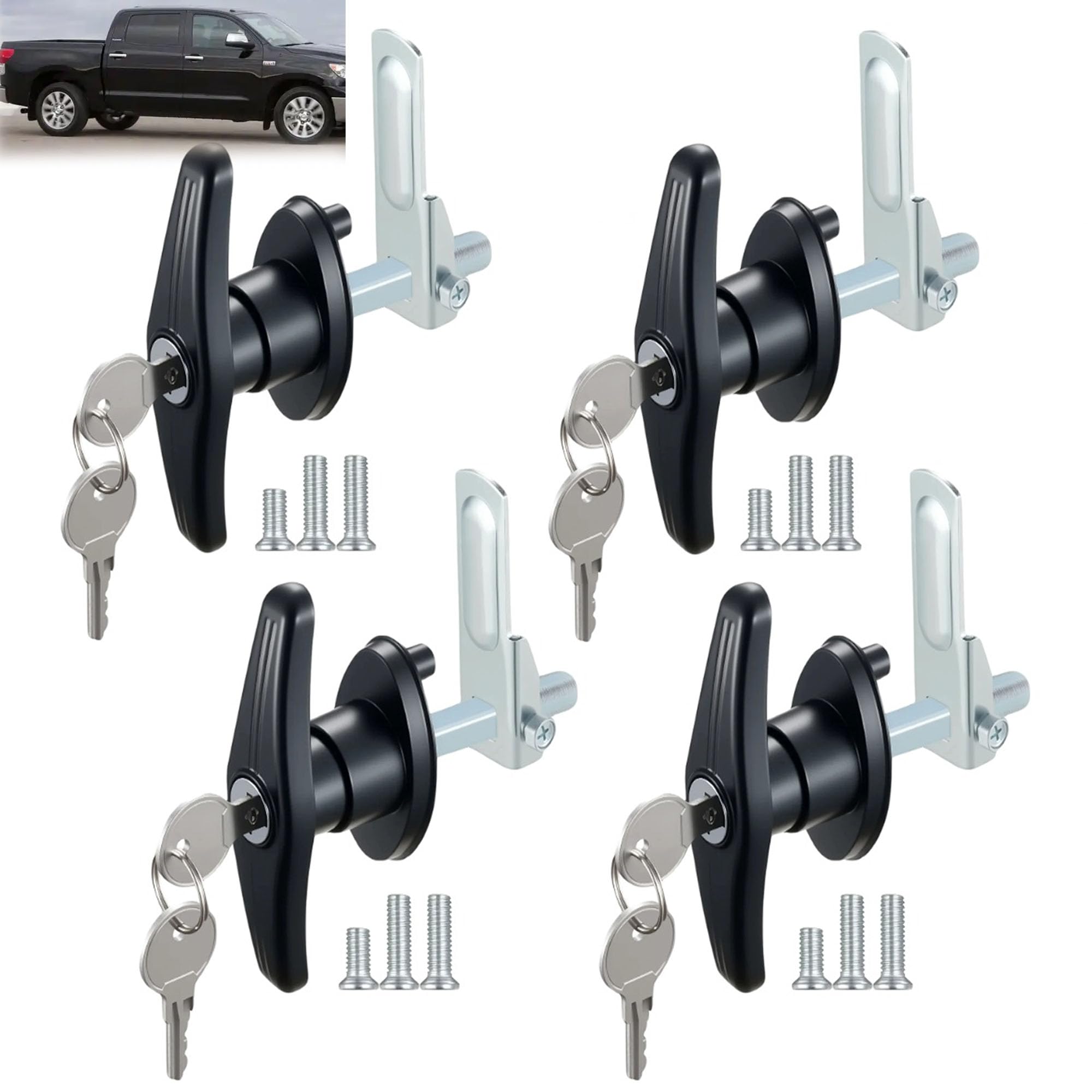 4PCS Keyed Alike Truck Cap T-Handle Locks, Camper Shell Accessories