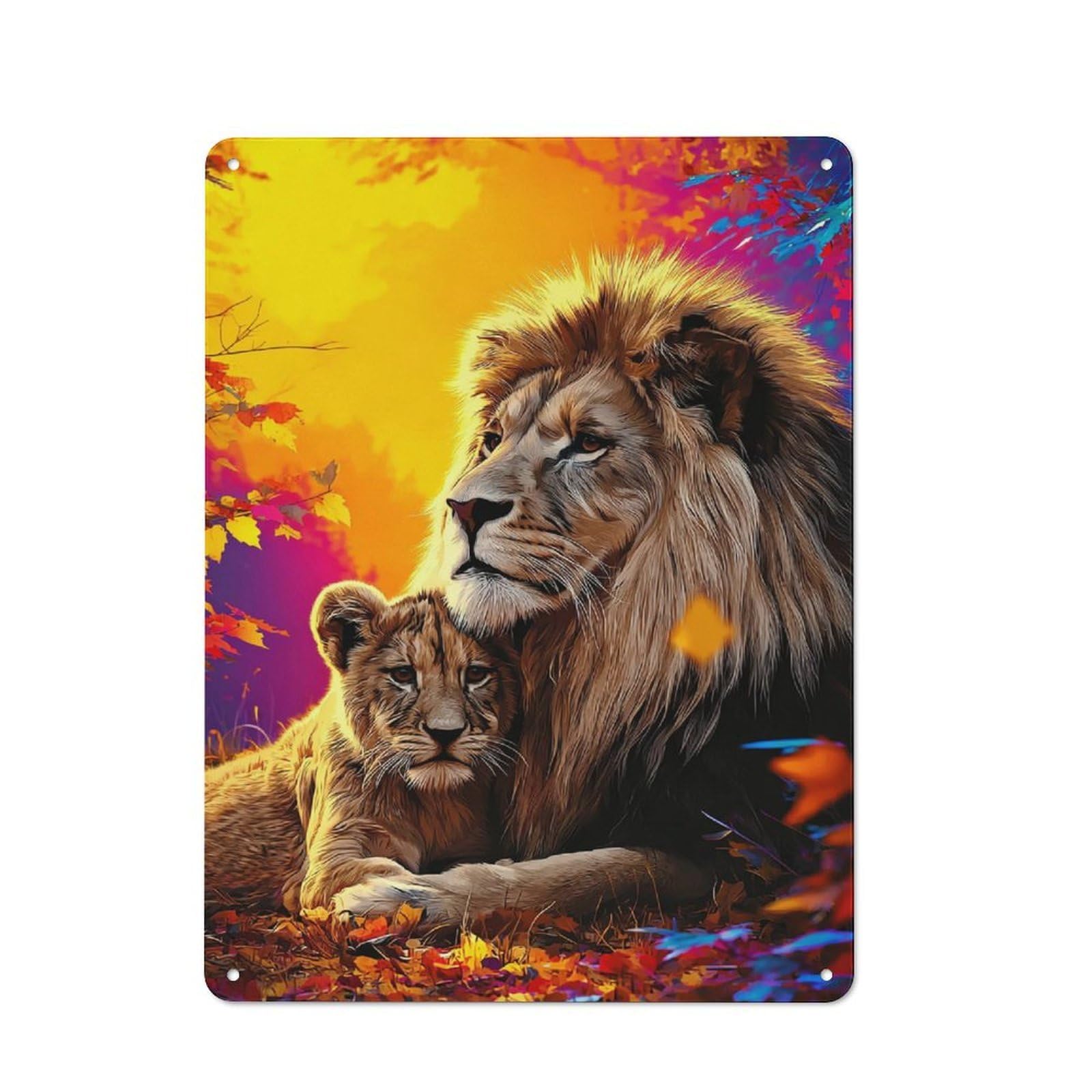 Junmoney Autumn Lions Majesty In Colors Tin Wall Plaque 40X30cm With For Bar Or Restaurant, Housewarming Wall Decor For People Furnishing Bar And Restaurant