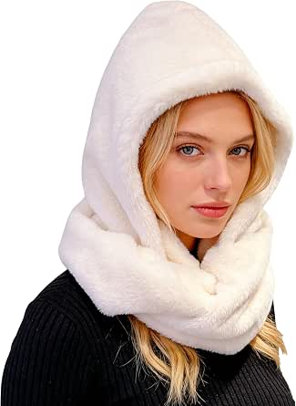 Lina & Lily Ensemble de capuche et écharpe infinie en fausse fourrure pour l'hiver - Couvre-tête et cou pour femmes