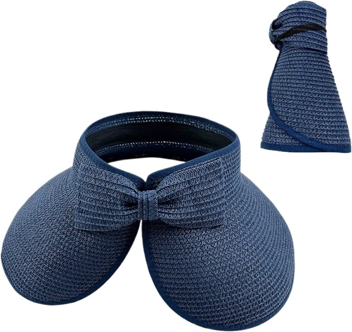 Women Summer Visors Hat Foldable Wide Large Brim Bowknot Empty Top Straw Hats Chapeau Femme Beach Protection Caps