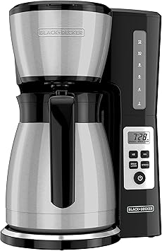 BLACK+DECKER 12 Cup Thermal Programmable Coffee Maker with Brew Strength and VORTEX Technology, Black/Steel, CM2046S