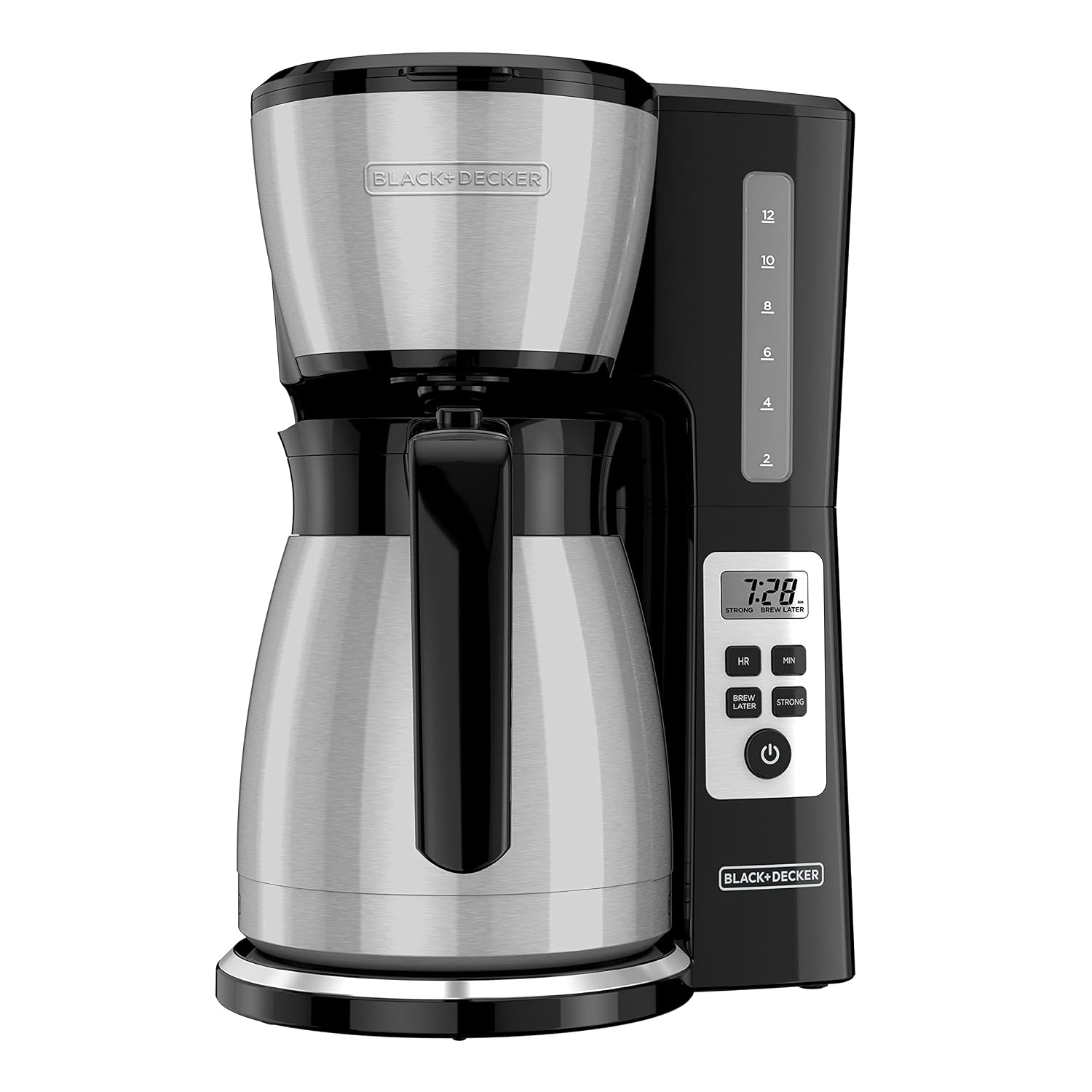 BLACK+DECKER 12 Cup Thermal Programmable Coffee Maker with Brew Strength and VORTEX Technology, Black/Steel, CM2046S, view 2