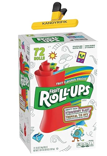 Paquete variado de bocadillos de frutas Roll-Ups de frutas (0.5 onzas, 72 unidades) Incluye solo clip para bolsa KANDYRIFIK de la marca.