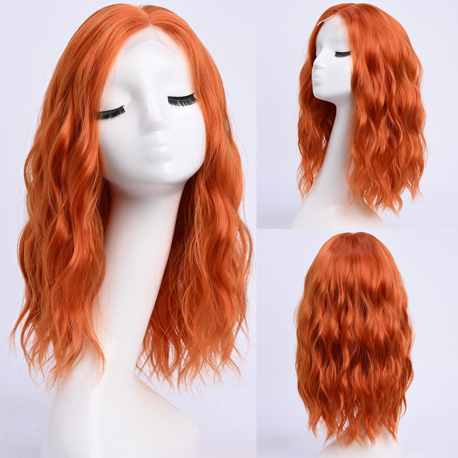 YaissmyLu Medium Length Orange Wavy Wigs for Women 18 Inch Middle Part Wavy Orange Wig Natural Looking Synthetic Heat Resistant Fiber Wig for Daily Party Use (18 inch) - Image 2