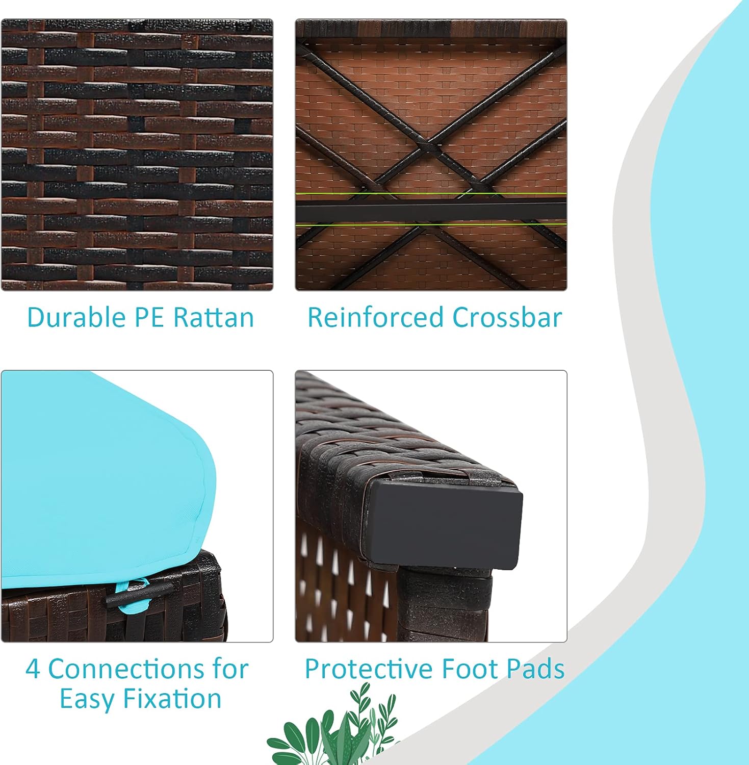ORALNER Outdoor Ottoman, Set of 2 Wicker Footstools, All-Weather Rattan Foot Stools w/Removable Cushions, Patio Footrest Extra Seating for Porch, Poolside, Garden, Deck, Easy Assembly (Turquoise)