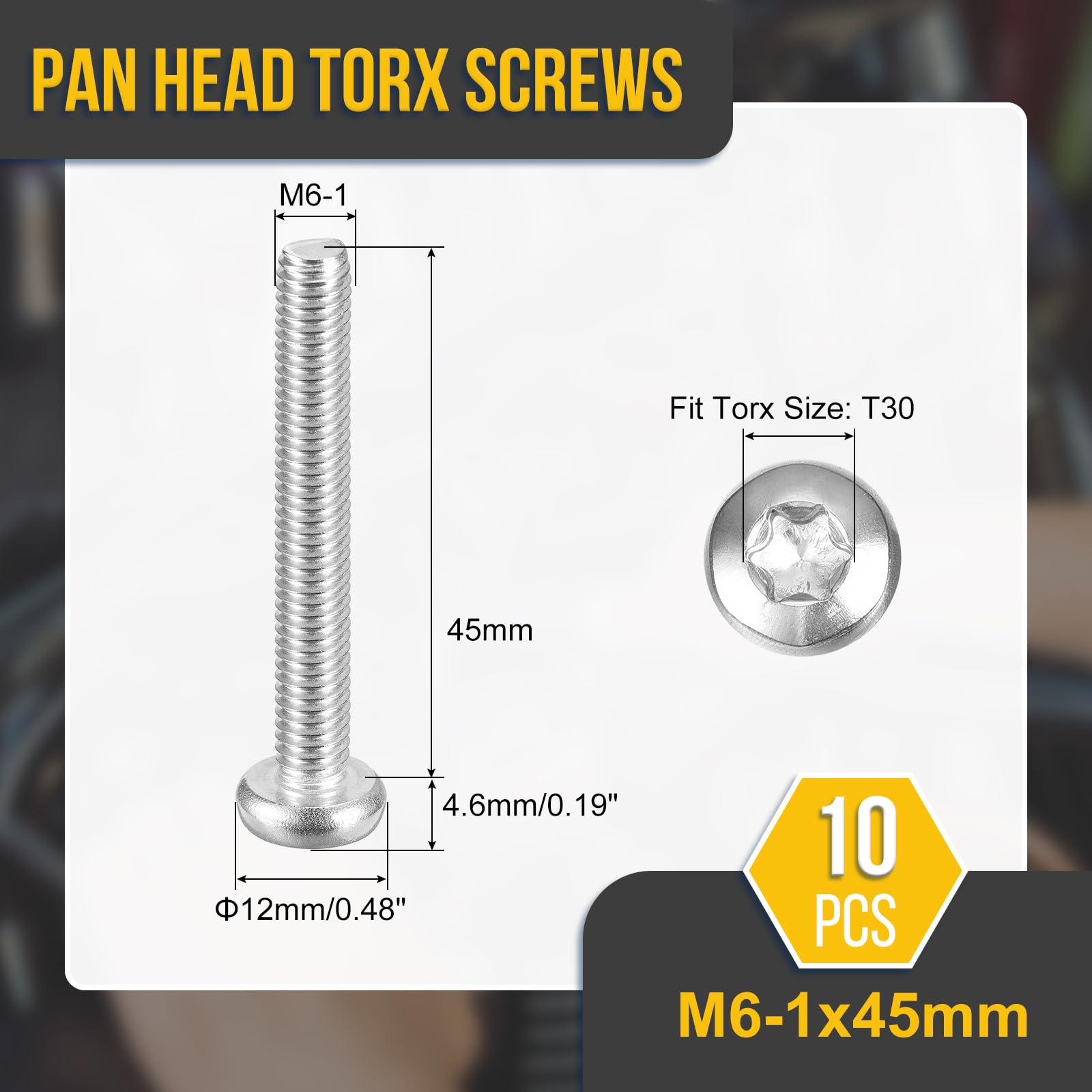 DTGN M6x45mm Pan Head Torx Security Screw, 10Pack, Good for Machinery - Image 2