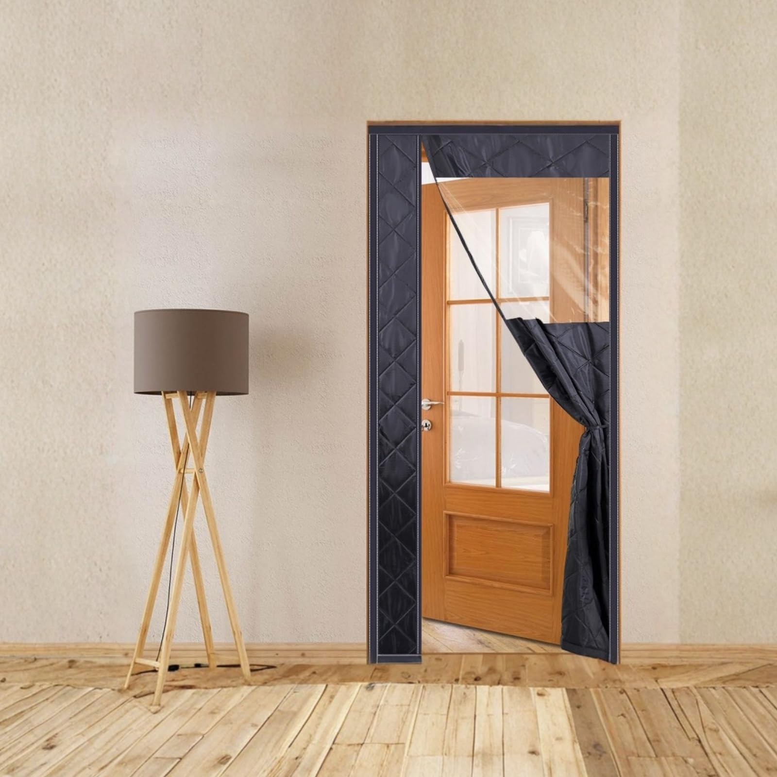 TendaPer Porta Inverno Termica, TendaTermica Zanzariera Magnetica, Chiusura Automatica A Calamite, Per Balcone Soggiorno Cantina Cucina(Caffè,W190*H195cm)