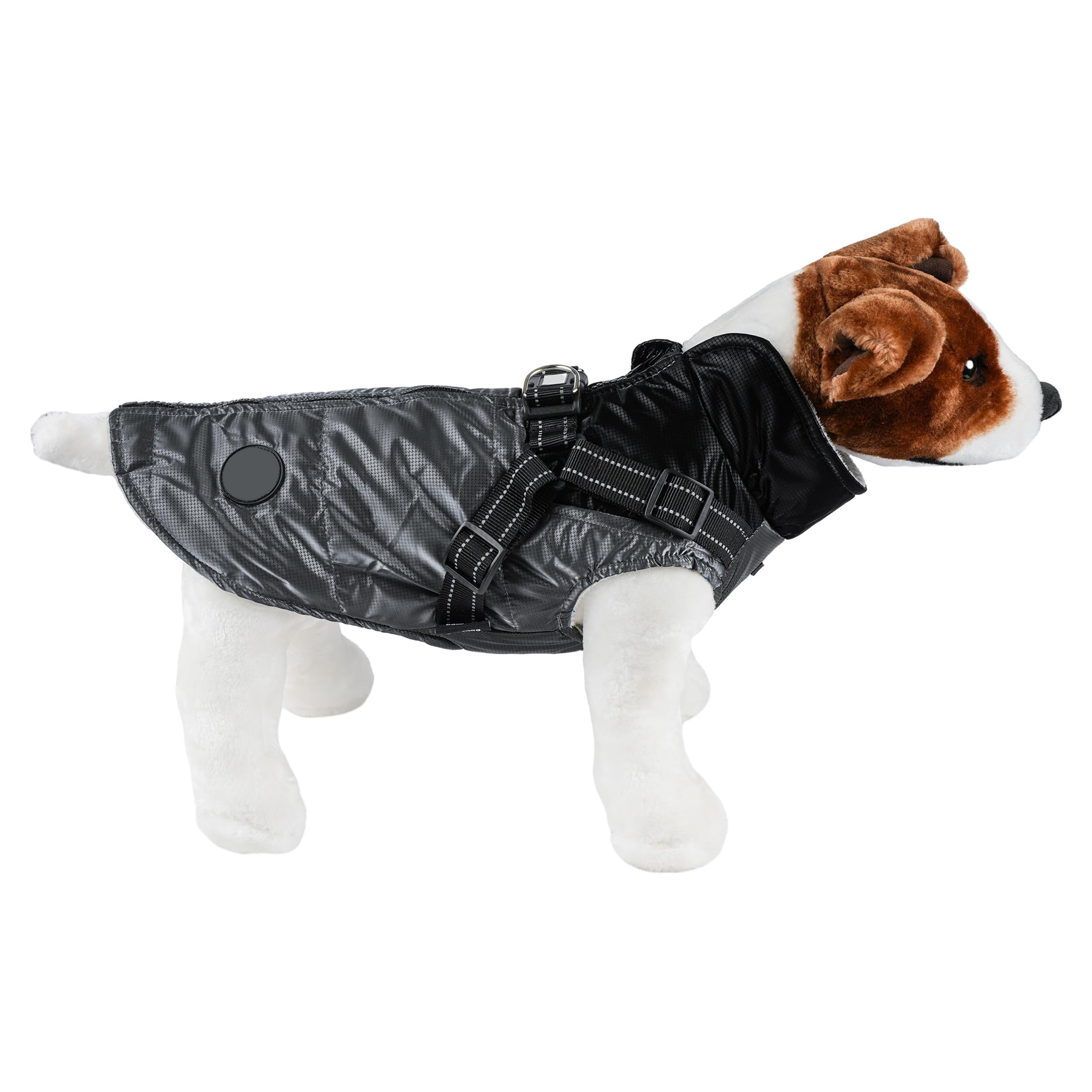 Chaqueta para Perros Invierno Abrigos para Perros Pequeño Mediano Grande Prueba de Viento con Anilla para Arnés - Estilo D, Negro y Gris, S