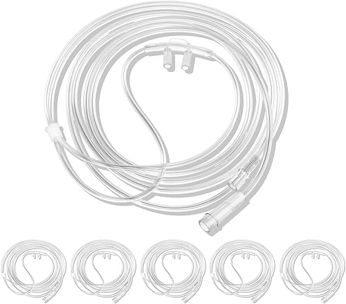 Paquete de 5 cánula de oxígeno nasal suave para adultos, 7 pies, conector estándar, resistente a las torceduras, tubo ligero para una entrega cómoda
