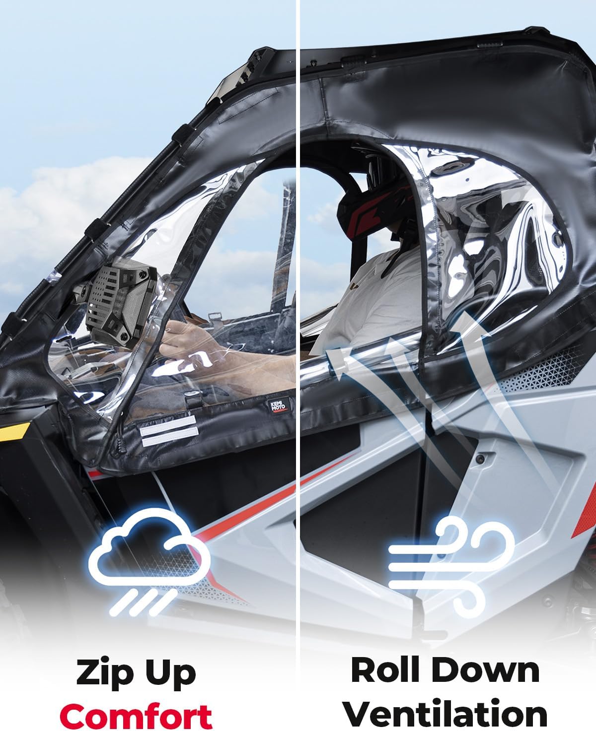 KEMIMOTO Cab Enclosure Upper Doors Compatible with 2022-2026 Polaris RZR 200, Roll-Up Windows, All-Weather Soft Side Window for Snow and Rain Protection