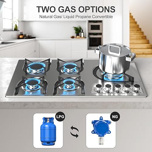 Miniatura 2 de Placa de cocina de gas propano de 5 quemadores, estufa de gas de 36 pulgadas, placa de cocina de gas de acero inoxidable integrada con protección de