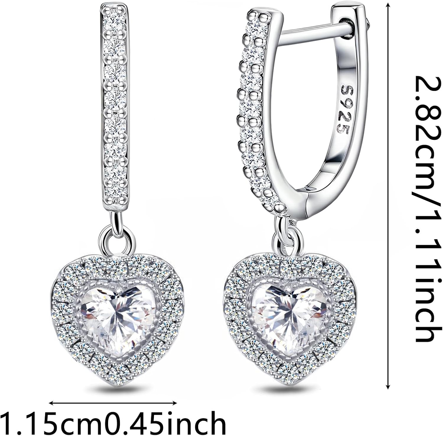 Heart Hoop Earrings for Women Sterling Silver CZ Heart Dangle Hoop Earrings Shinny Delicate Love Huggie Earrings Highly Polished Dainty Minimalist Lightweight Jewelry Gifts for Birthday Party - Image 2