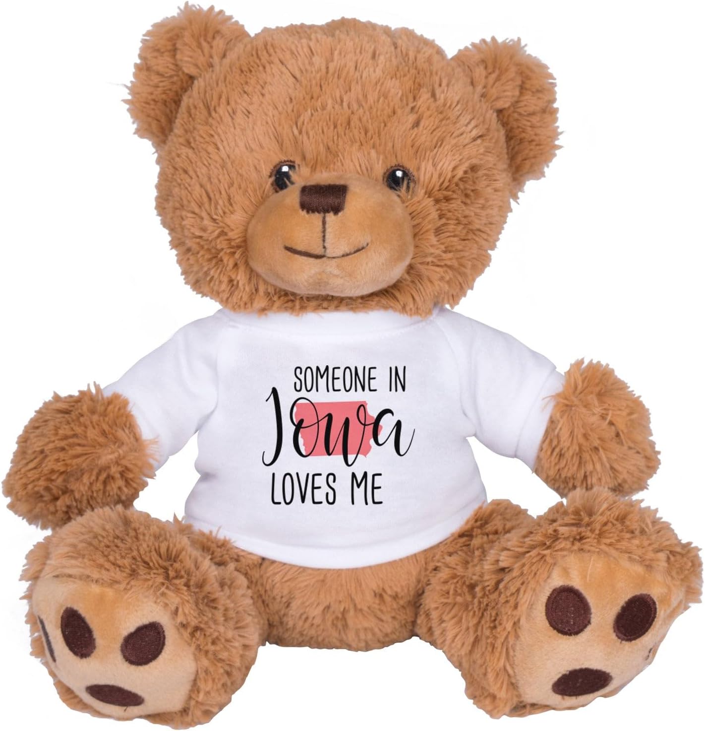 TeesAndTankYou Someone in Iowa Loves Me Bear: 8 Inch Brown Teddy Bear Stuffed Animal with White Shirt