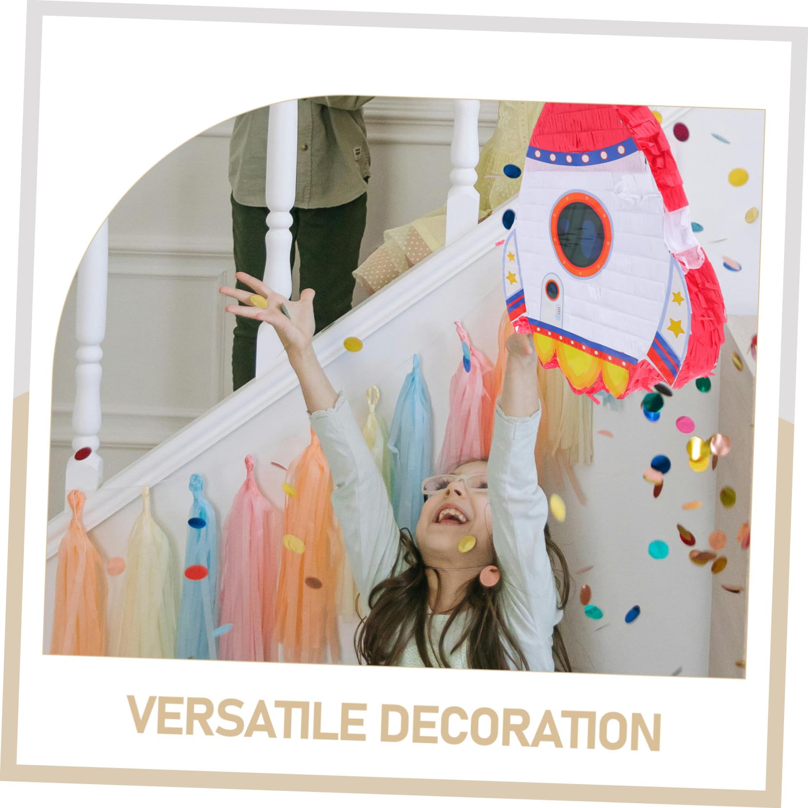 Piñata Cohete Infantil para Fiestas y Shower Decoración Temática Espacial con Varilla para Interactivo Colgante Resistente de Cartón con Papel Crepé para Cumpleaños y Eventos